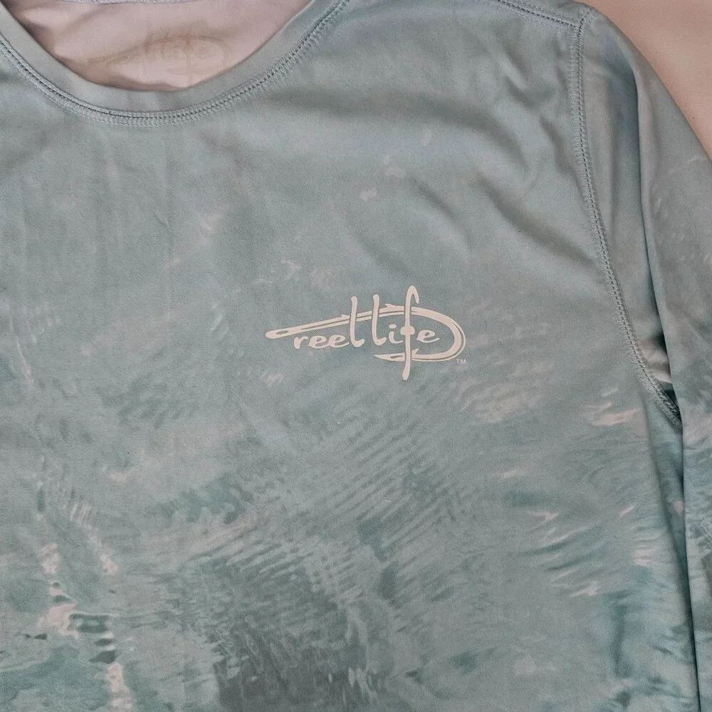 Reel Life Men's Teal Water Print Pattern Long Sleeve Pullover Shirt‎ Size M/M - Picture 6 of 12